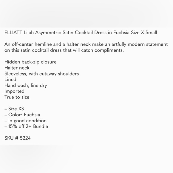 ELLIATT Lilah Asymmetric Satin Cocktail Dress in Fuchsia Size X-Small - Picture 10 of 10